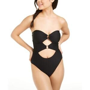 Hula Honey Juniors Rhythm Ribbed Cut-Out One-Piece Swimsuit Black Size M